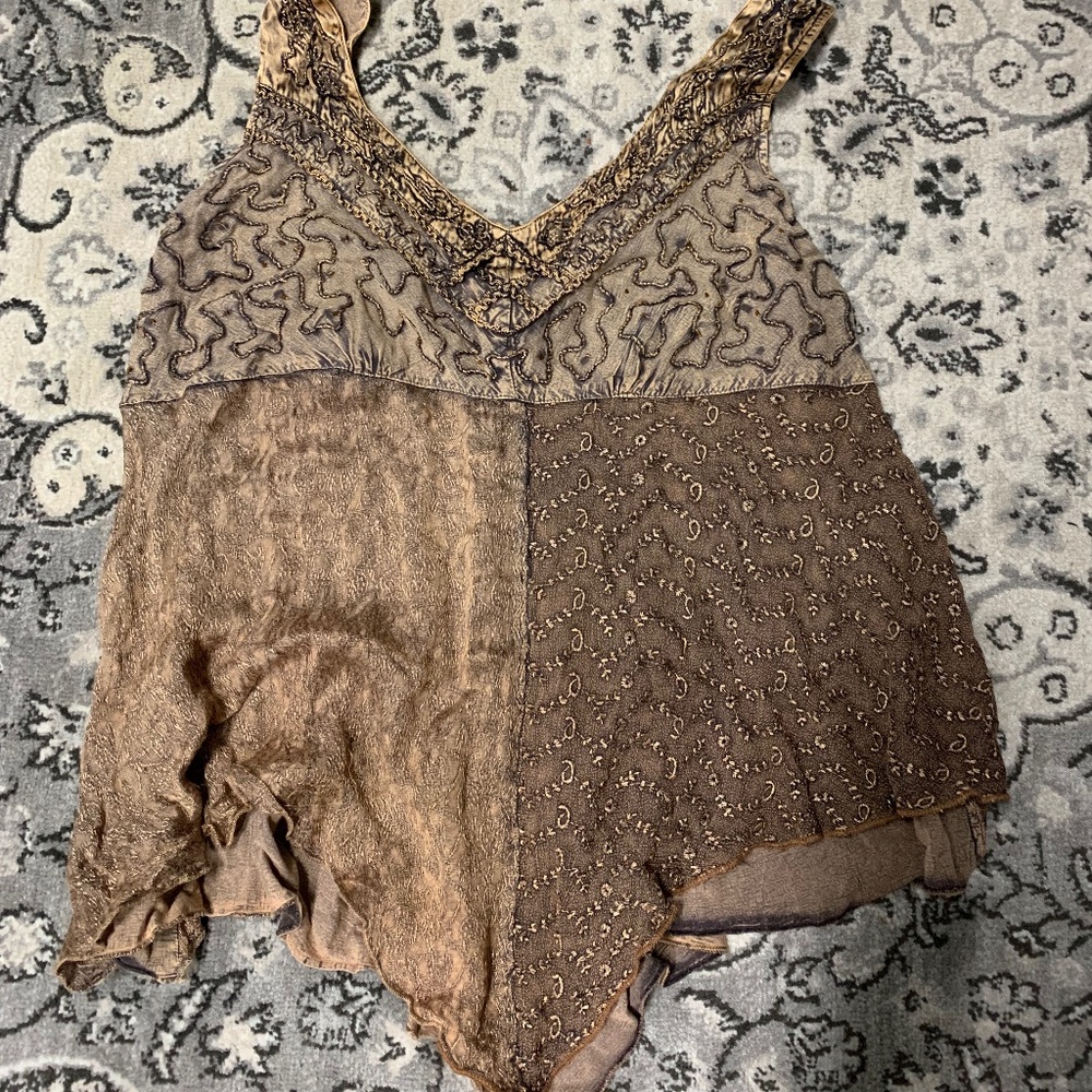 Vintage L.S.I Embroidered Rustic Brown Beaded Tank Top- Sz L/XL